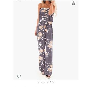 Strapless Elastic Waist W Leg Romper w/ 2 Pockets